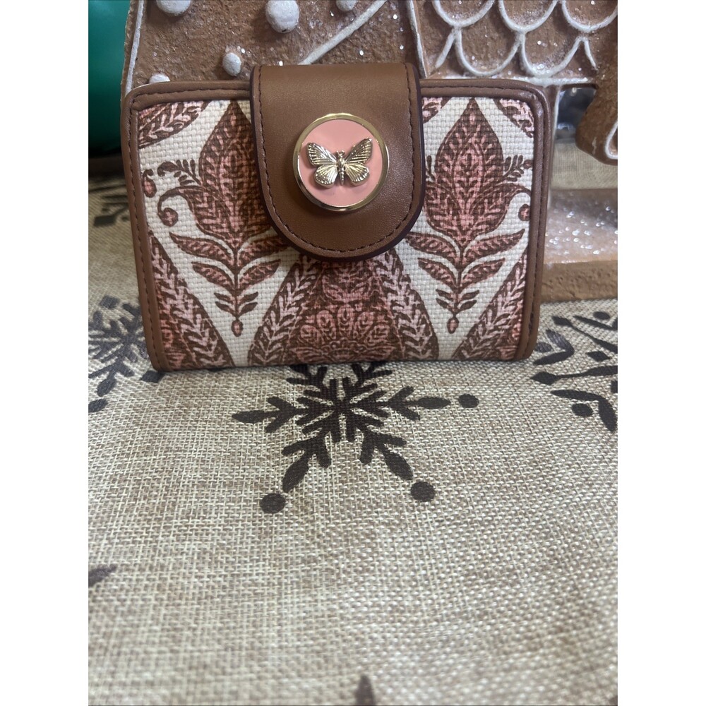 SPARTINA 449 Butterfly Canvas Leather Trims Bi-fold Wallet Retired Pattern
